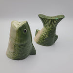 Fish Salt And Pepper Shakers Fins Green Pink Belly Tail Mouth Stoppers Vintage