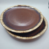 Hull Brown Small Plates Drip Glaze Oven Proof USA Vintage Set of Two Dessert