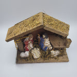 Christmas House Rustic Nativity Wooden Porcelain Moss Mary Joseph Baby Jesus