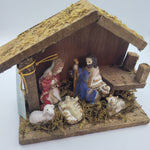Christmas House Rustic Nativity Wooden Porcelain Moss Mary Joseph Baby Jesus