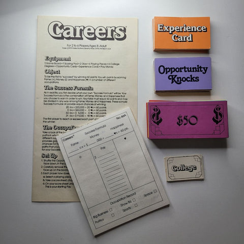 Careers Board Game Replacement Pieces 1979 Score Card Money Instructions College
