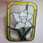 Stained Glass White Daffodil Heavy Vintage Yellow Flower Floral Sun Catcher