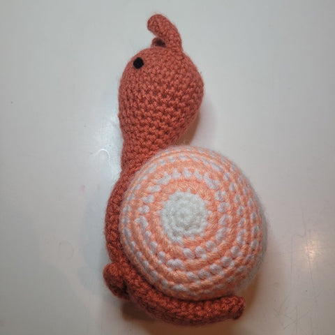 Handmade Snail Peach White Swirl Crochet Stuffed Plush Bug Animal Toy