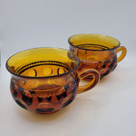 Indiana Amber Kings Glass Coffee Tea Cups Crown Thumbprint Short Handle Snack