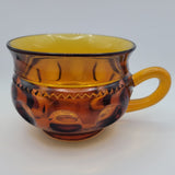 Indiana Amber Kings Glass Coffee Tea Cups Crown Thumbprint Short Handle Snack