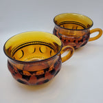 Indiana Amber Kings Glass Coffee Tea Cups Crown Thumbprint Short Handle Snack