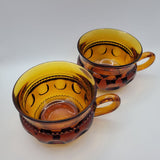 Indiana Amber Kings Glass Coffee Tea Cups Crown Thumbprint Short Handle Snack