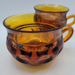 Indiana Amber Kings Glass Coffee Tea Cups Crown Thumbprint Short Handle Snack