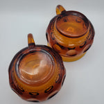 Indiana Amber Kings Glass Coffee Tea Cups Crown Thumbprint Short Handle Snack