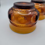 Indiana Amber Kings Glass Coffee Tea Cups Crown Thumbprint Short Handle Snack