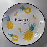 Pineapple Enjoy Life Plate Bowl Dish Set 4 Piece Raise Side Yellow Ceramic Fruit