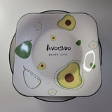 Avocado Enjoy Life Plate Bowl Dish Set 3 Piece Raise Side Green Ceramic Toast