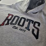 Roots Kids Hoodie Plaid Letters Gray Childs Youth Large 9 10 Long Sweatshirt