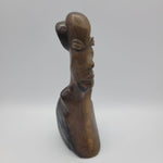 Wooden Carved Statue Figure African Ethnic 6 Inch Brown Bald Large Lips Features