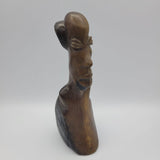 Wooden Carved Statue Figure African Ethnic 6 Inch Brown Bald Large Lips Features