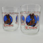 Rudolph Red Nosed Reindeer Glasses Set of 2 Vintage Clear Blue Holiday Christmas