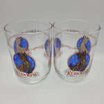 Rudolph Red Nosed Reindeer Glasses Set of 2 Vintage Clear Blue Holiday Christmas