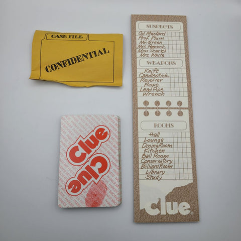 1972 Clue Game Replacement Pieces Cards Envelope Notepads Long Original Weapons