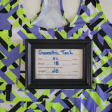 Fitness Tank Top Activewear Racerbavk Geometric Blue Green Womens XL Neon Run