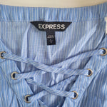 Express Lace Cap Sleeve Blue Stripe Blouse Womens Large