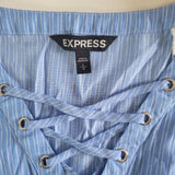 Express Lace Cap Sleeve Blue Stripe Blouse Womens Large