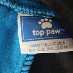 Top Paw Fleece Dog Coat Sweater Medium Tiny Collar Blue Black Reflective Little