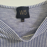 W5 Blouse Button Short Sleeve Striped Vertical Blue White Womens Medium