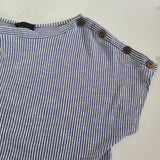 W5 Blouse Button Short Sleeve Striped Vertical Blue White Womens Medium