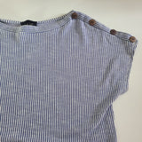 W5 Blouse Button Short Sleeve Striped Vertical Blue White Womens Medium