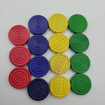 Parcheesi 1982 Wooden Tokens Replacement 15 Piece Green Blue Yellow Red Circle