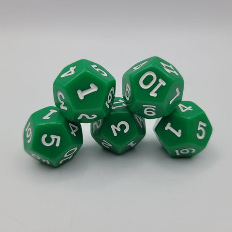 5 Green Twelve Sided Dice Gaming Replacement Pieces Cube Lot Dicecapades