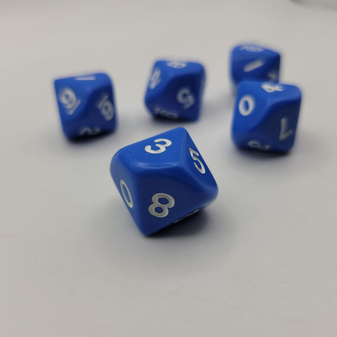 5 Blue Ten Sided Dice Gaming Replacement Pieces Cube Dicecapades White Diamond