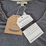 Kori Short Sleeved Shirt Gray Gold Womens Large Eyelet Lace Detail Embellishment