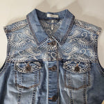 Tribal Jeans Denim Lace Vest Jacket Pockets Womens Large New Button Down Front