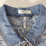 Tribal Jeans Denim Lace Vest Jacket Pockets Womens Large New Button Down Front