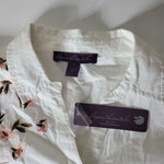 Gloria Vanderbilt Embroidered Button Down Shirt White Pink Floral Womens Large