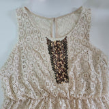 Maurices Plus Dress Womens 2X Doily Eyelet Lace Sleeveless Beaded Sequin Beige