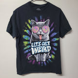 Let's Get Weird Cat Tee Shirt Psychedelic Funky Hippie Mens M Black Kitty