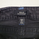 True Religion Jeans Billie Black Womens 25 World Tour Stitched Pockets Straight