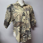 Rhapsody Safari Shirt Shoukder Pads Vintage Womens Medium Zebra Button Up Down