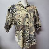 Rhapsody Safari Shirt Shoukder Pads Vintage Womens Medium Zebra Button Up Down