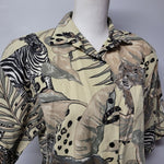 Rhapsody Safari Shirt Shoukder Pads Vintage Womens Medium Zebra Button Up Down