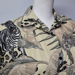 Rhapsody Safari Shirt Shoukder Pads Vintage Womens Medium Zebra Button Up Down