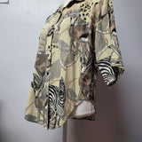 Rhapsody Safari Shirt Shoukder Pads Vintage Womens Medium Zebra Button Up Down