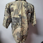 Rhapsody Safari Shirt Shoukder Pads Vintage Womens Medium Zebra Button Up Down