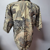 Rhapsody Safari Shirt Shoukder Pads Vintage Womens Medium Zebra Button Up Down