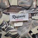 Rhapsody Safari Shirt Shoukder Pads Vintage Womens Medium Zebra Button Up Down