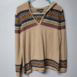 Natural Reflections Knit Hooded Sweater Hoodie Tan Brown Tribal Womens Large