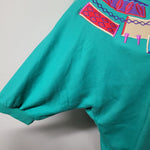 Koret Francisca Shirt Green Embroidered 80s Shoulder Pads Vintage Womens M Tribe