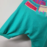 Koret Francisca Shirt Green Embroidered 80s Shoulder Pads Vintage Womens M Tribe